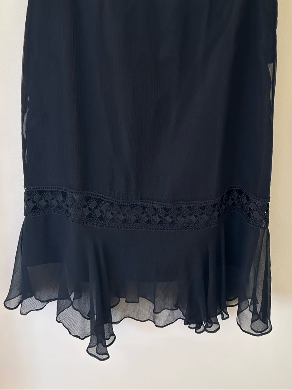 Vintage 90s Black Silk Midi Skirt with Crochet and Beaded Details
Size: M
GUC - Picture 3 of 12